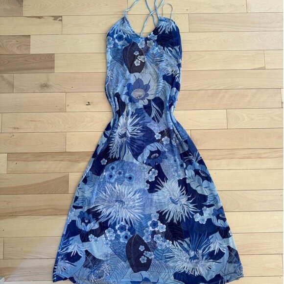 Vintage Y2K La Senza lingerie-style mesh slip dress in sheer blue floral print - Picture 2 of 8